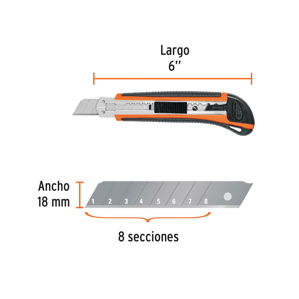 Cutter 18 mm profesional con alma metálica y grip, TRUPER CUT-6X (16977)