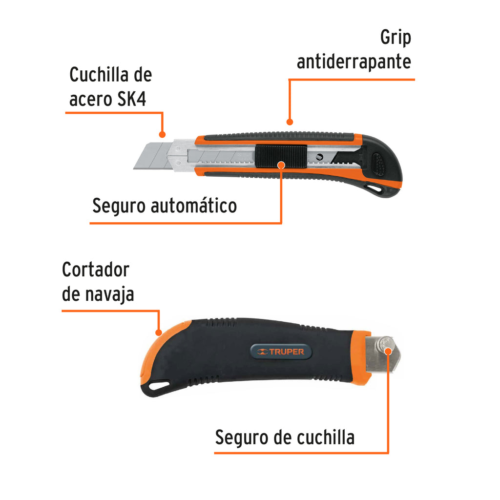 Cutter 25 mm profesional con alma metálica y grip, TRUPER CUT-7X (17901)