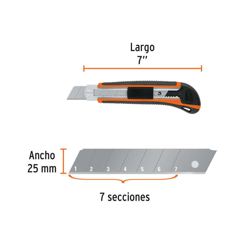 Cutter 25 mm profesional con alma metálica y grip, TRUPER CUT-7X (17901)