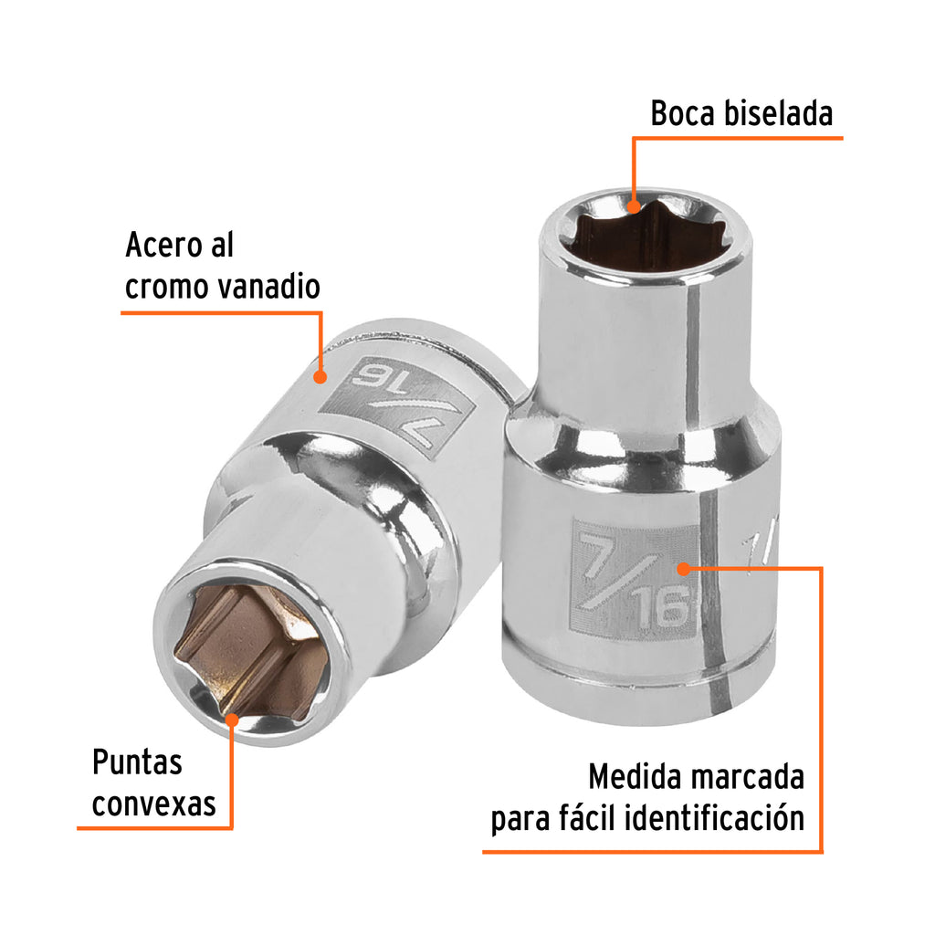 Dado de 7/16", 6 puntas, cuadro 1/2", TRUPER D-1214-H (13231)