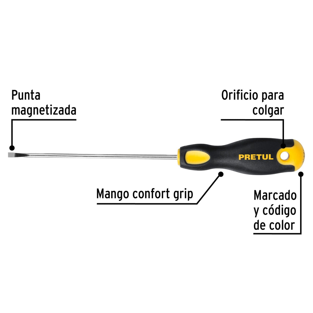 Desarmador cabinet 1/8 x 4" mango Comfort Grip, PRETUL DG-1/8X4BP (21486)