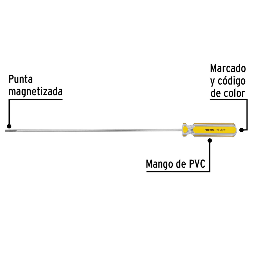 Desarmador cabinet 1/8 x 8" mango de PVC, PRETUL DG-1/8X8TP (21466)