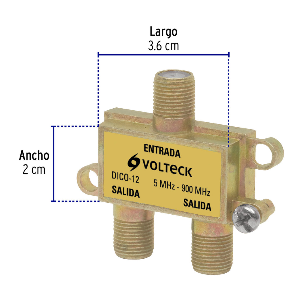 Divisor coaxial de 1 entrada y 2 salidas, VOLTECK DICO-12 (48475)