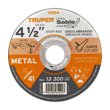 Cargar imagen en el visor de la galería, Disco Tipo 41 de 4-1/2&quot; x 1.2 mm corte fino de metal, TRUPER DICOF-4512 (11584)