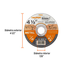 Cargar imagen en el visor de la galería, Disco Tipo 41 de 4-1/2&quot; x 1.2 mm corte fino de metal, TRUPER DICOF-4512 (11584)