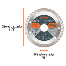 Cargar imagen en el visor de la galería, Disco de diamante de 4-1/2&quot; x 2.2 mm rin turbo, TRUPER DID-245 (12980)