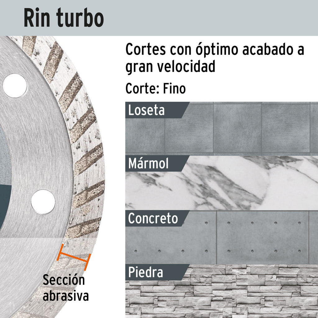 Disco de diamante de 4-1/2" x 2.2 mm rin turbo, TRUPER DID-245 (12980)