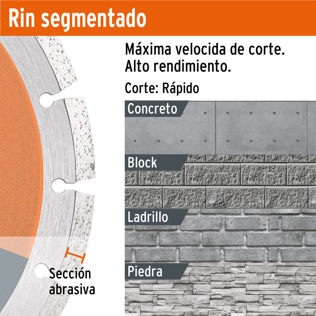 Disco de diamante de 4-1/2" x 2.1 mm rin segmentado, TRUPER DID-345 (11582)