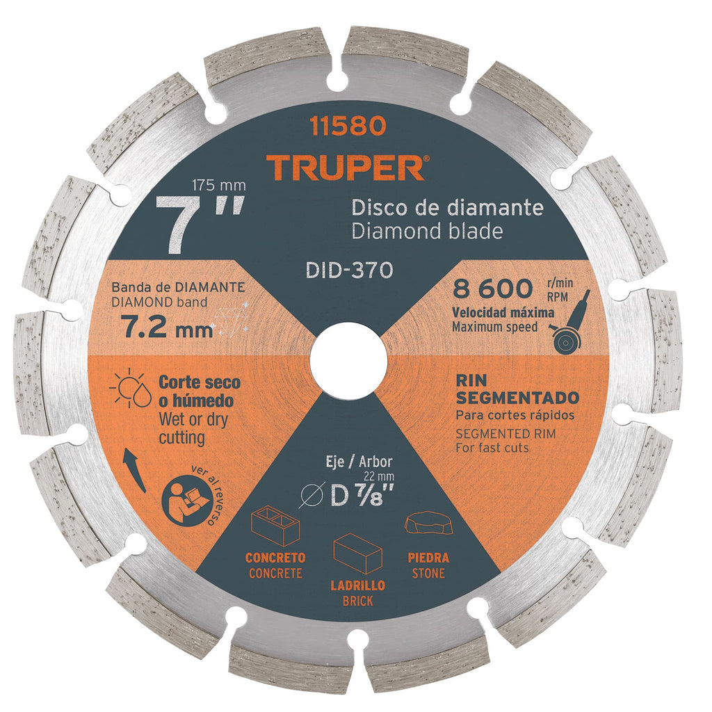 Disco de diamante de 7" x 2.5 mm rin segmentado, TRUPER DID-370 (11580)