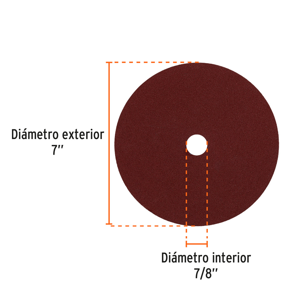 Disco de lija de 7" con respaldo de fibra, grano 120, TRUPER DILF-7120 (100163)