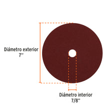 Cargar imagen en el visor de la galería, Disco de lija de 7&quot; con respaldo de fibra, grano 120, TRUPER DILF-7120 (100163)