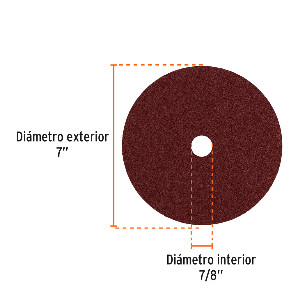 Disco de lija de 7" con respaldo de fibra, grano 50, TRUPER DILF-750 (100161)