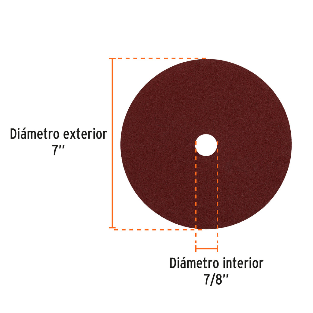 Disco de lija de 7" con respaldo de fibra, grano 80, TRUPER DILF-780 (100162)