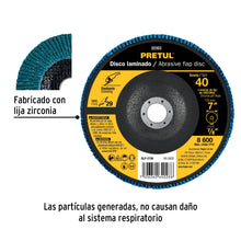 Cargar imagen en el visor de la galería, Disco 7&quot; laminado grano 40 centro 7/8&quot;, PRETUL DLP-2730 (22353)