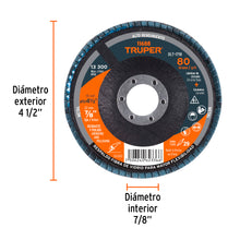 Cargar imagen en el visor de la galería, Disco 4-1/2&quot; laminado grano 80 centro 7/8&quot;, TRUPER DLT-1718 (11688)