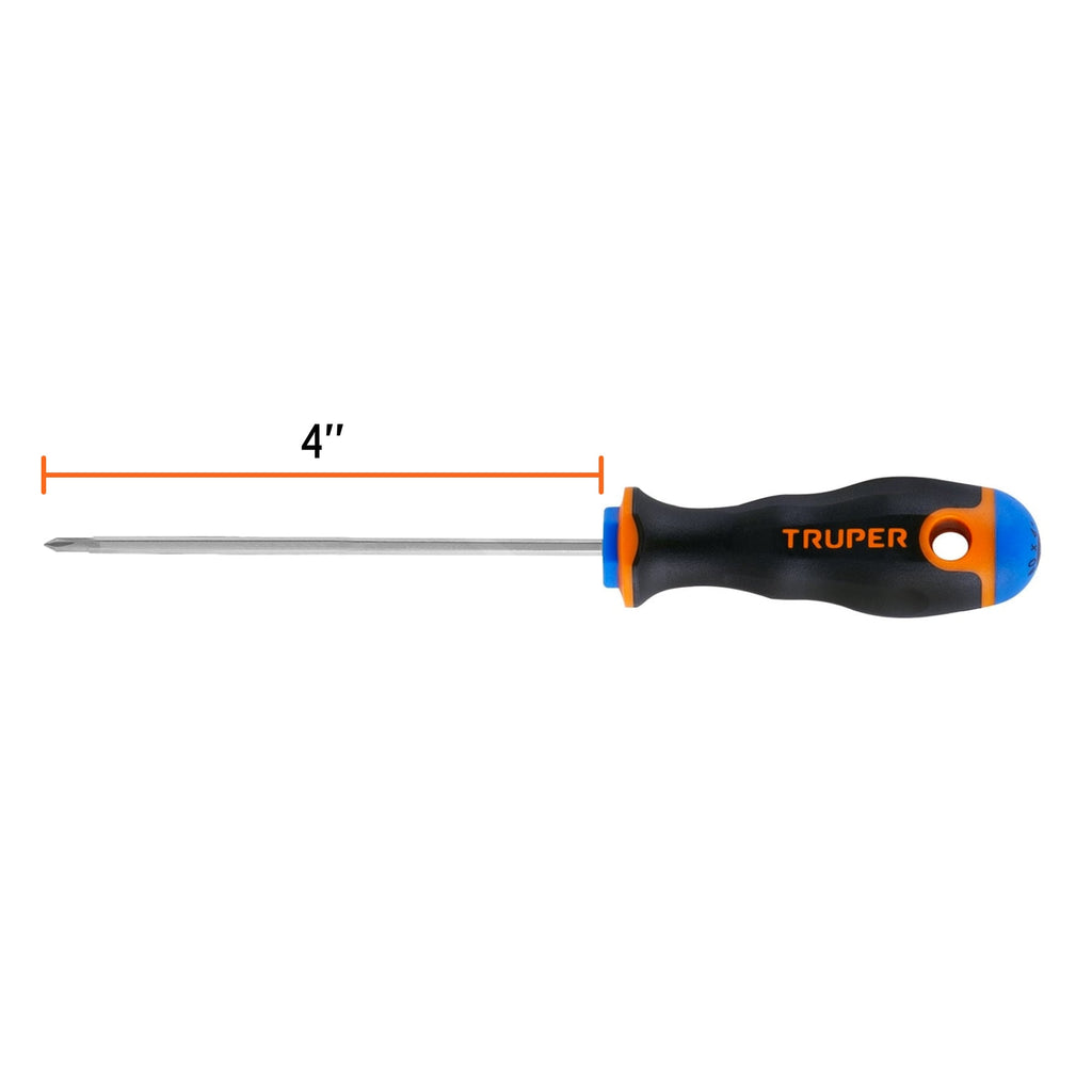 Desarmador de cruz 1/8" x 4" mango Comfort Grip, TRUPER DP-1/8X4B (14055)