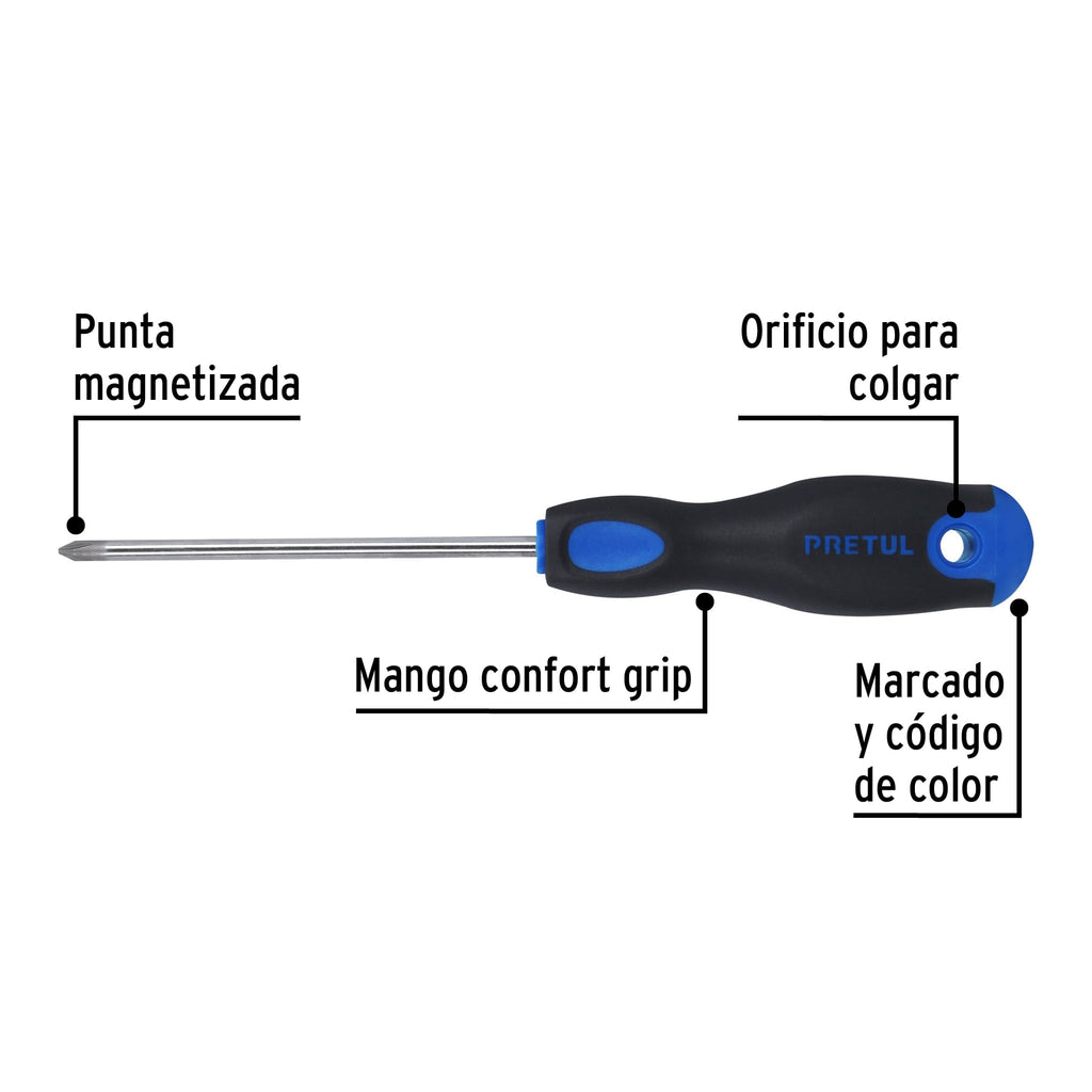 Desarmador de cruz 3/16" x 4" mango Comfort Grip, PRETUL DP-3/16X4B (21495)