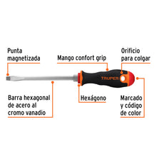 Cargar imagen en el visor de la galería, Desarmador plano 5/16&quot; x 6&quot; mango Comfort Grip, TRUPER DR-5/16X6B (14006)