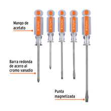 Cargar imagen en el visor de la galería, Juego de 5 desarmadores mangos de acetato, TRUPER DTJ-5 (14137)