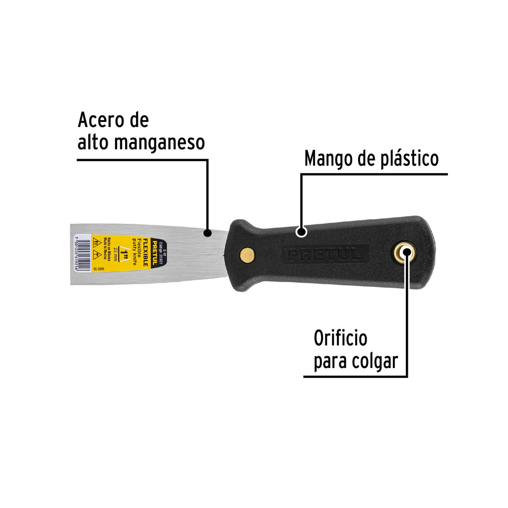 Espátula flexible 1" con mango de plástico, PRETUL E-1F (20322)