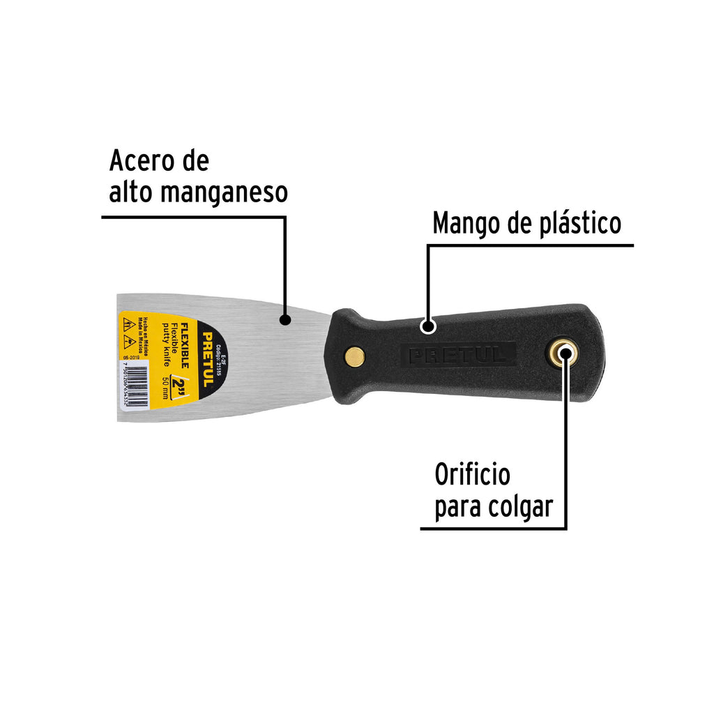 Espátula flexible 2" con mango de plástico, PRETUL E-2F (21515)