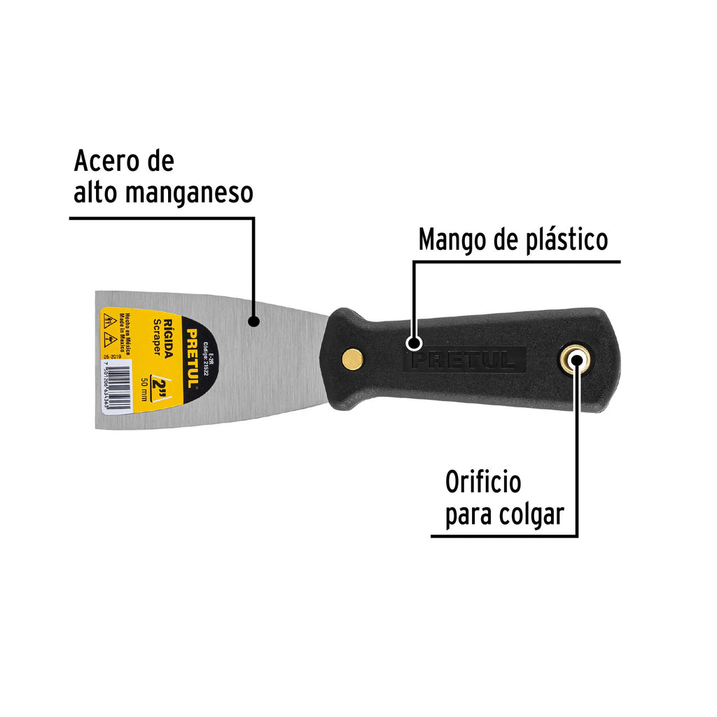 Espátula rígida 2" con mango de plástico, PRETUL E-2R (21522)