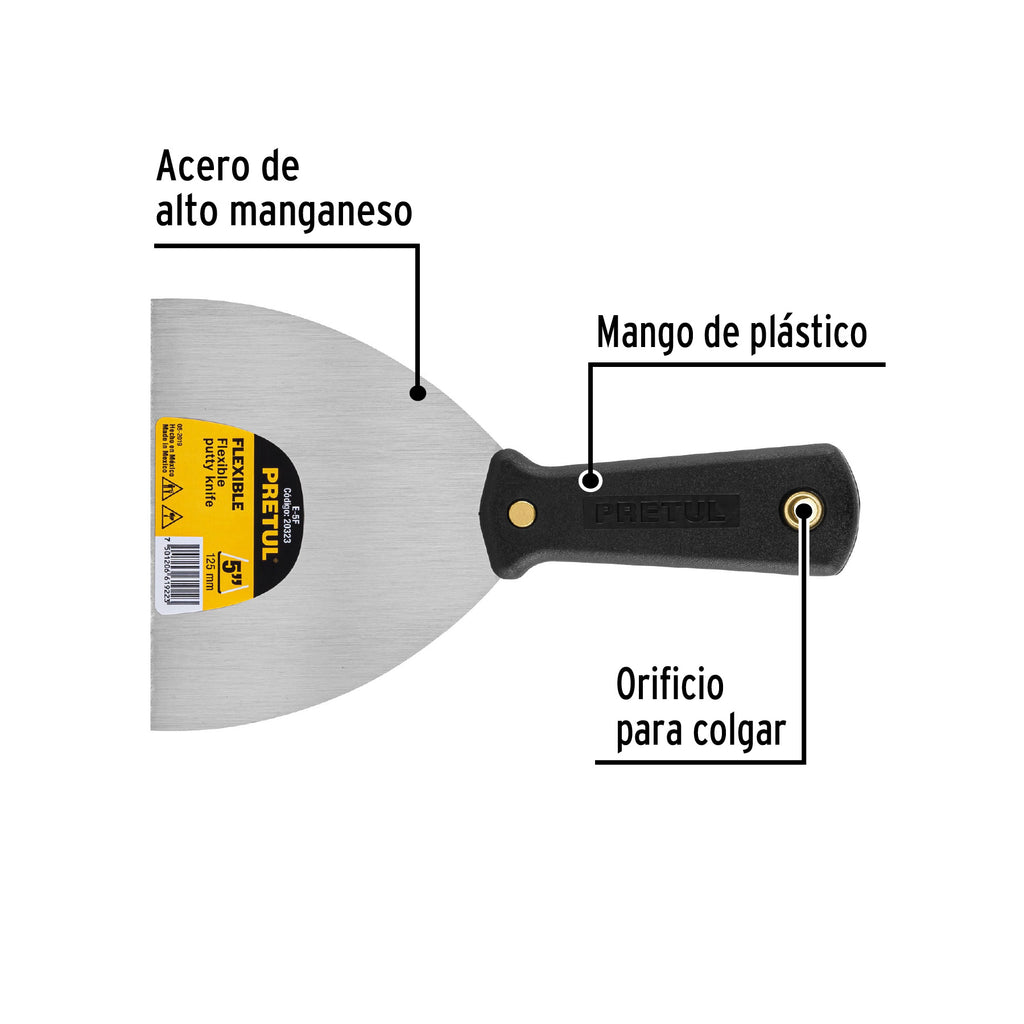 Espátula flexible 5" con mango de plástico, PRETUL E-5F (20323)