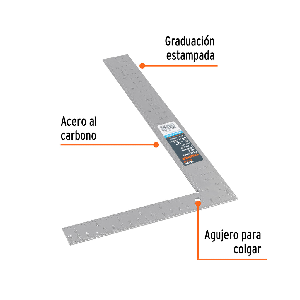 Escuadra 8"x12" de acero para cantero, TRUPER E-8X12 (14386)