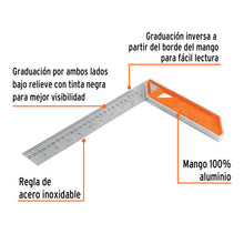 Cargar imagen en el visor de la galería, Escuadra 10&quot; para carpintero con mango 100% de aluminio TRUPER EC-10 (14374)