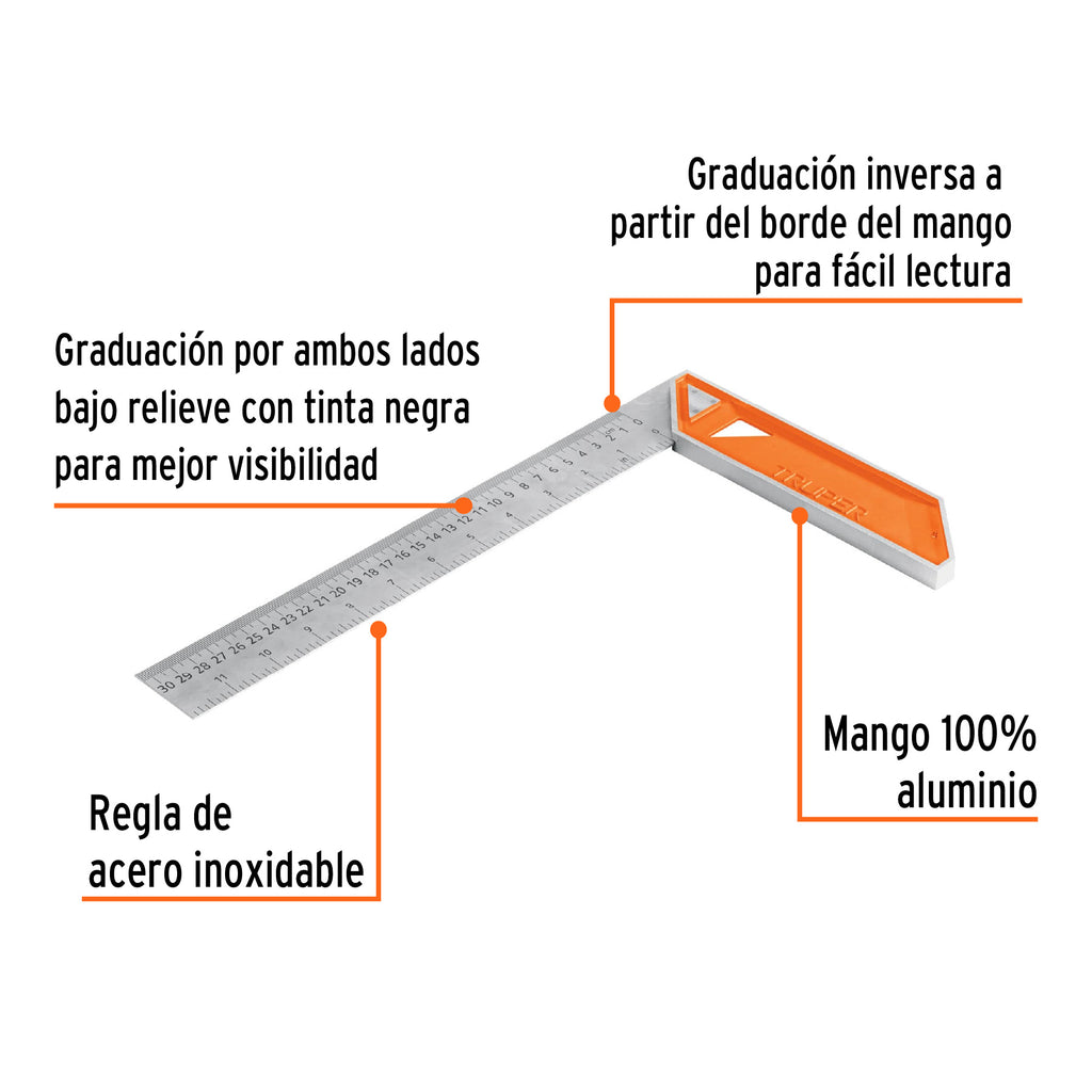 Escuadra 12" para carpintero con mango 100% de aluminio TRUPER EC-12 (14376)