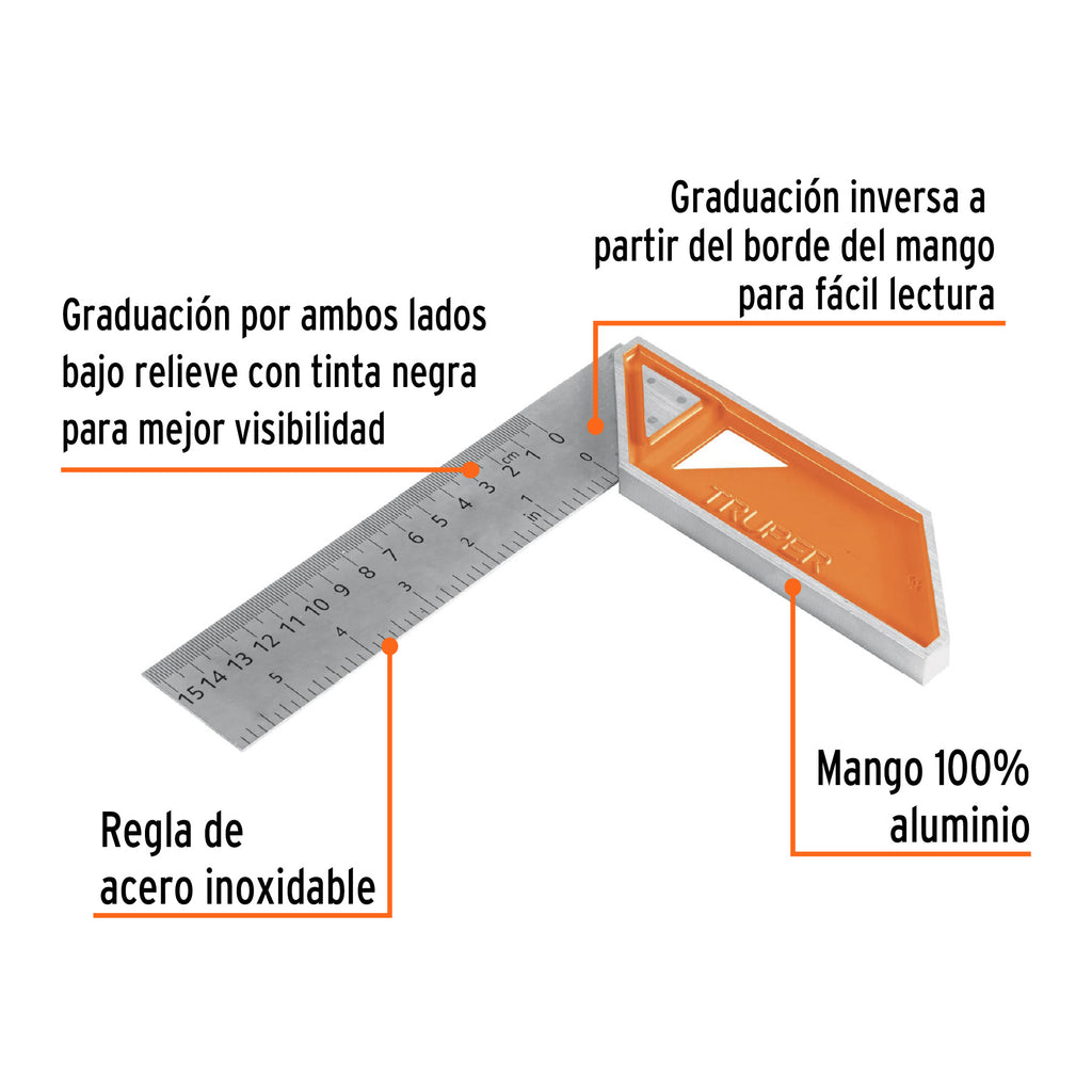 Escuadra 6" para carpintero con mango 100% de aluminio TRUPER EC-6 (14370)