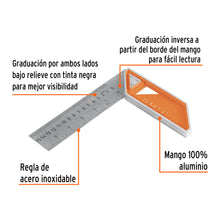 Cargar imagen en el visor de la galería, Escuadra 6&quot; para carpintero con mango 100% de aluminio TRUPER EC-6 (14370)