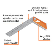 Cargar imagen en el visor de la galería, Escuadra 8&quot; para carpintero con mango 100% de aluminio TRUPER EC-8 (14372)