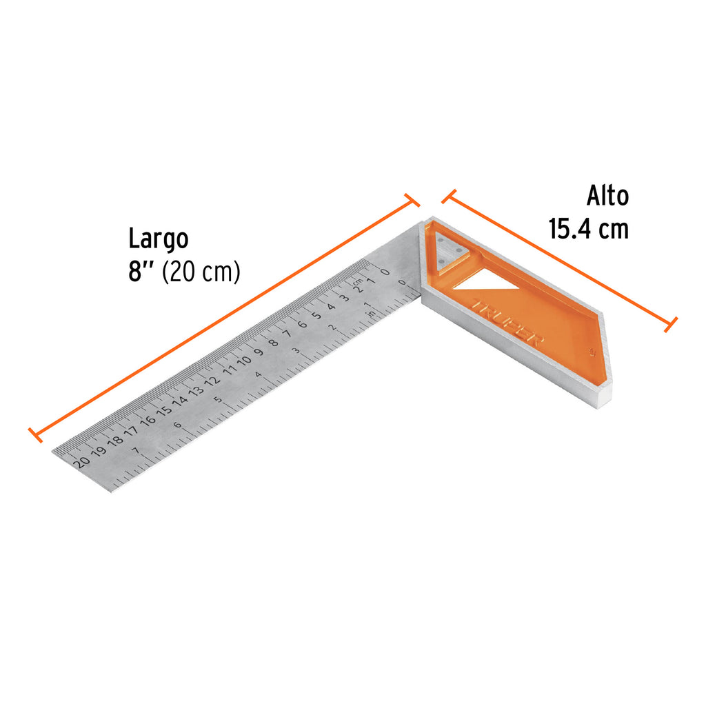 Escuadra 8" para carpintero con mango 100% de aluminio TRUPER EC-8 (14372)