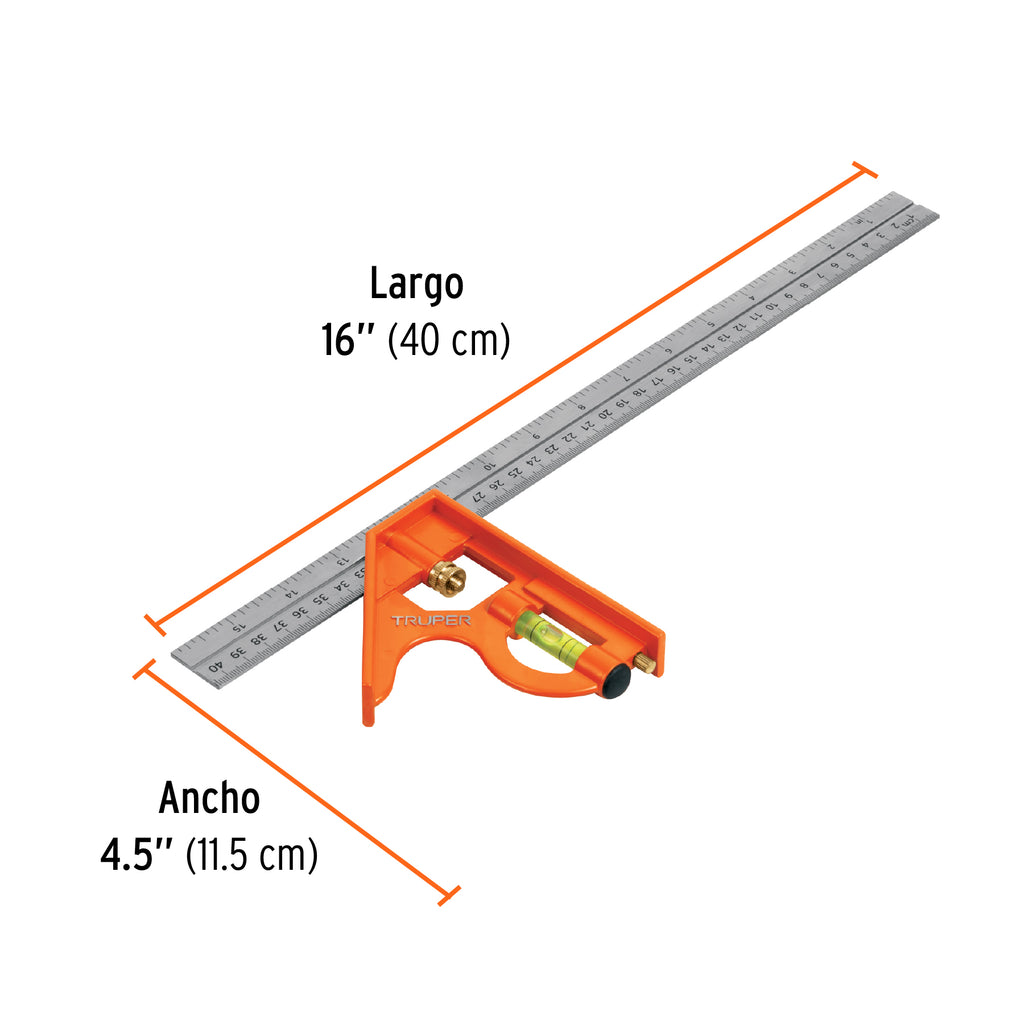 Escuadra 16" de combinación con punzón para marcar, TRUPER ECT-16 (14381)