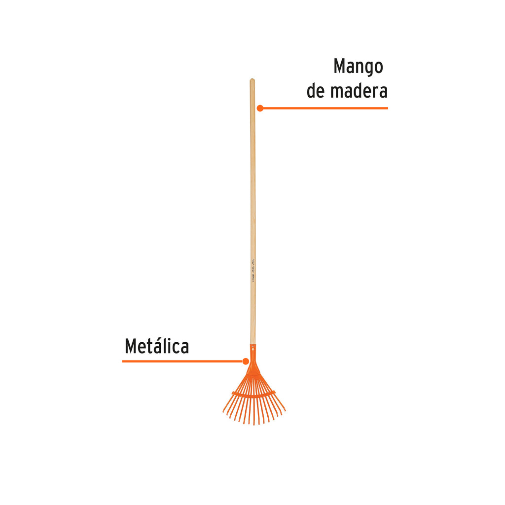 Escoba metálica para jardín, curva, 15 dientes, mango 48" TRUPER EM-15 (19678)