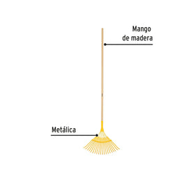 Escoba metálica para jardín, curva, 20 dientes, mango 48