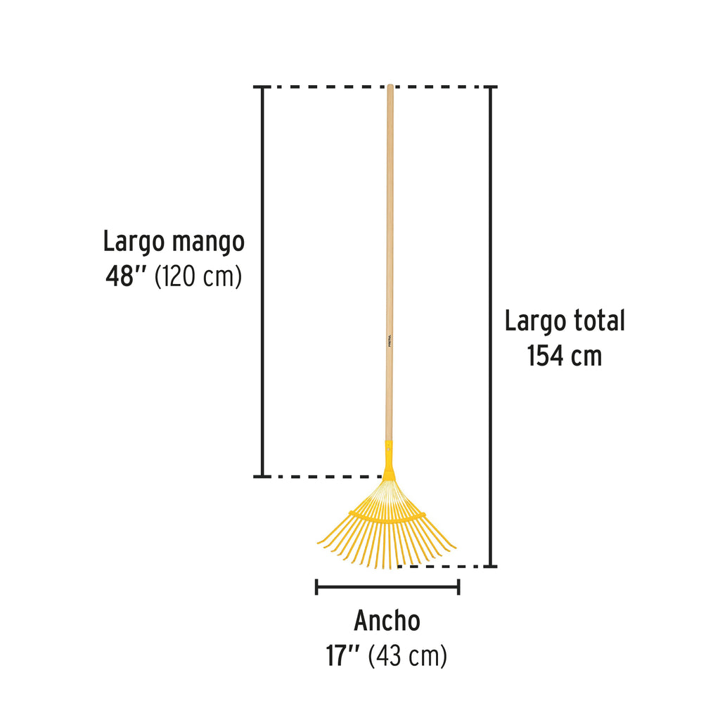 Escoba metálica para jardín, curva, 20 dientes, mango 48" PRETUL EM-20P (21431)