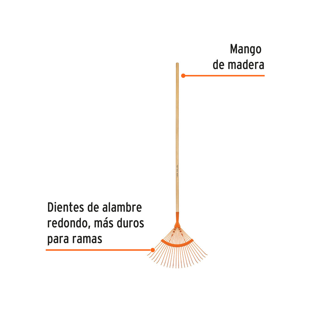 Escoba metálica p/jardín curva,22 dientes redondos, mango 48" TRUPER EM-22A (14324)