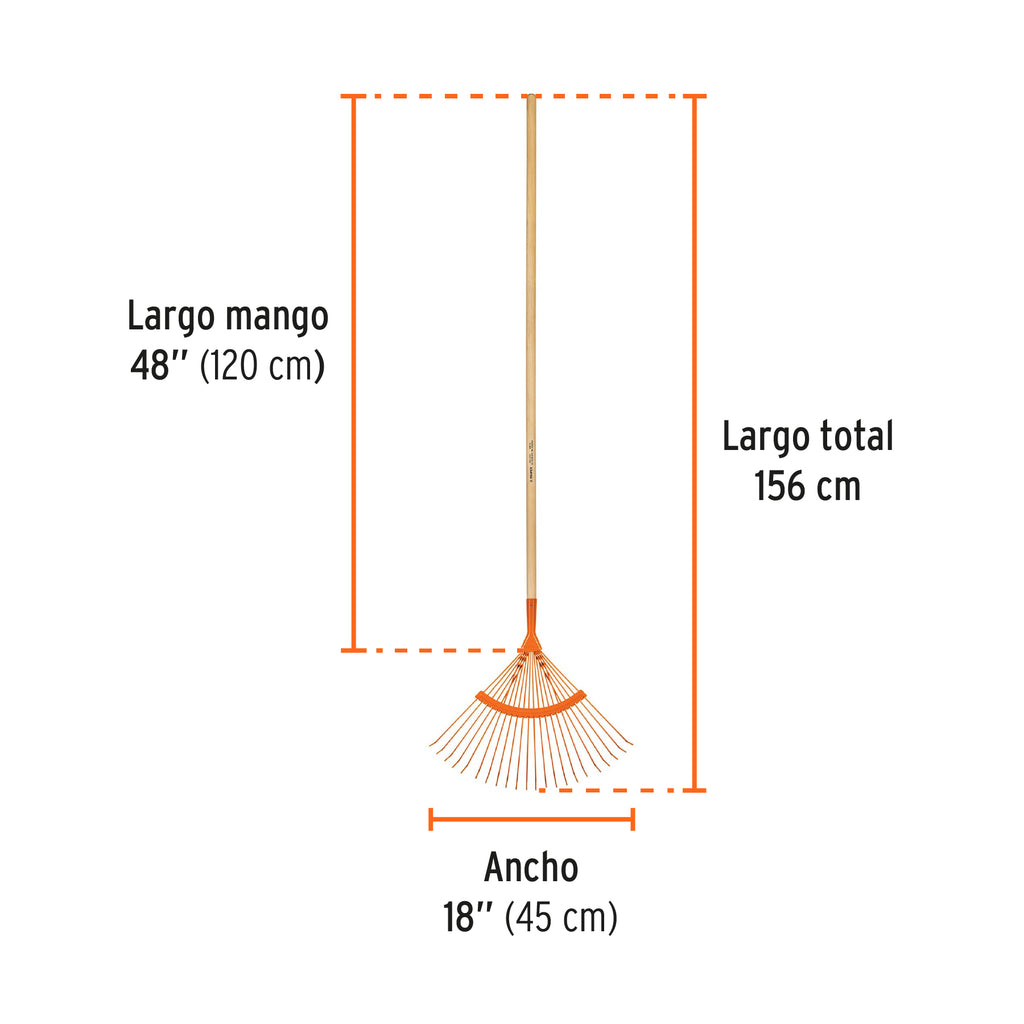 Escoba metálica p/jardín curva,22 dientes redondos, mango 48" TRUPER EM-22A (14324)