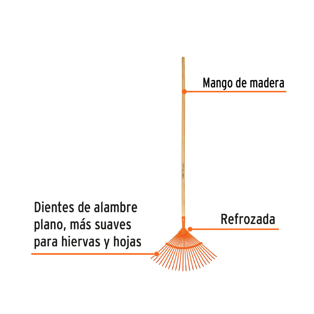 Escoba metálica para jardín, curva, 22 dientes, mango 48" TRUPER EM-22 (14322)