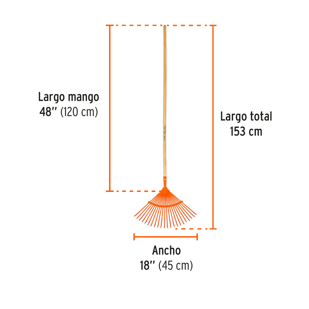 Escoba metálica para jardín, curva, 22 dientes, mango 48" TRUPER EM-22 (14322)