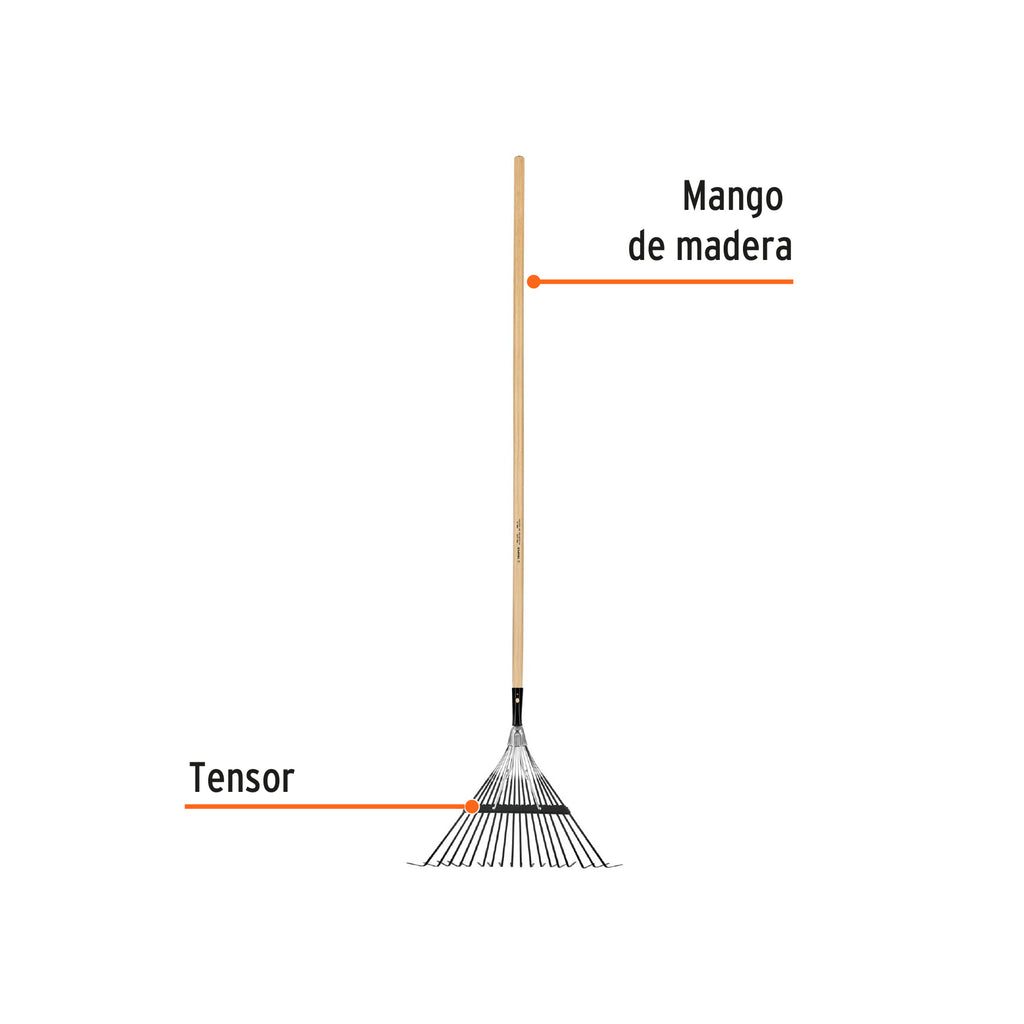 Escoba metálica para jardín, recta, 18 dientes, mango 48" EMX-18 (14326)