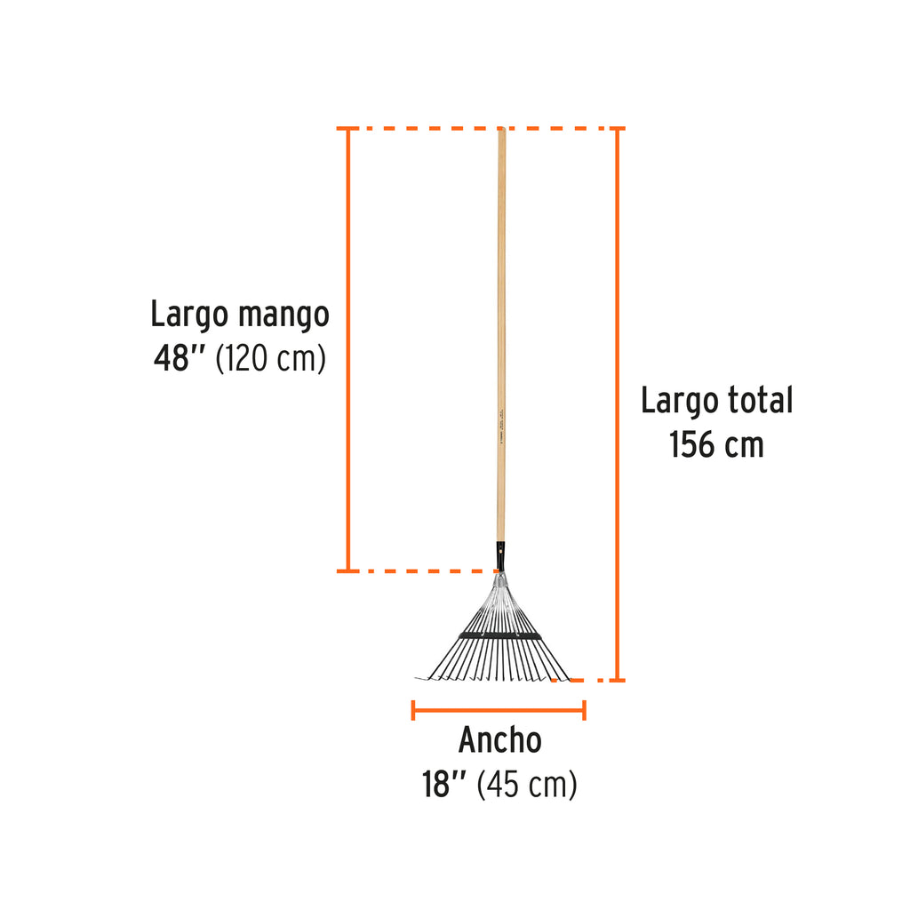 Escoba metálica para jardín, recta, 18 dientes, mango 48" EMX-18 (14326)