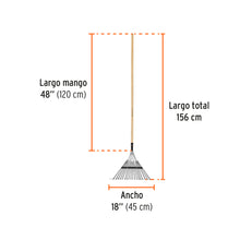 Cargar imagen en el visor de la galería, Escoba metálica para jardín, recta, 18 dientes, mango 48&quot; EMX-18 (14326)