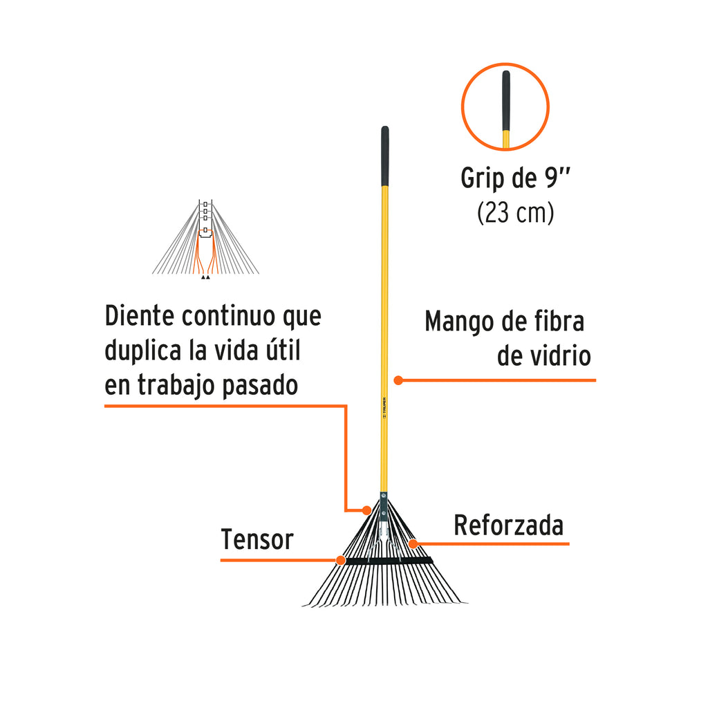 Escoba metálica para jardín, recta, 24 dientes, mango 54" TRUPER  EMX-24 (14342)