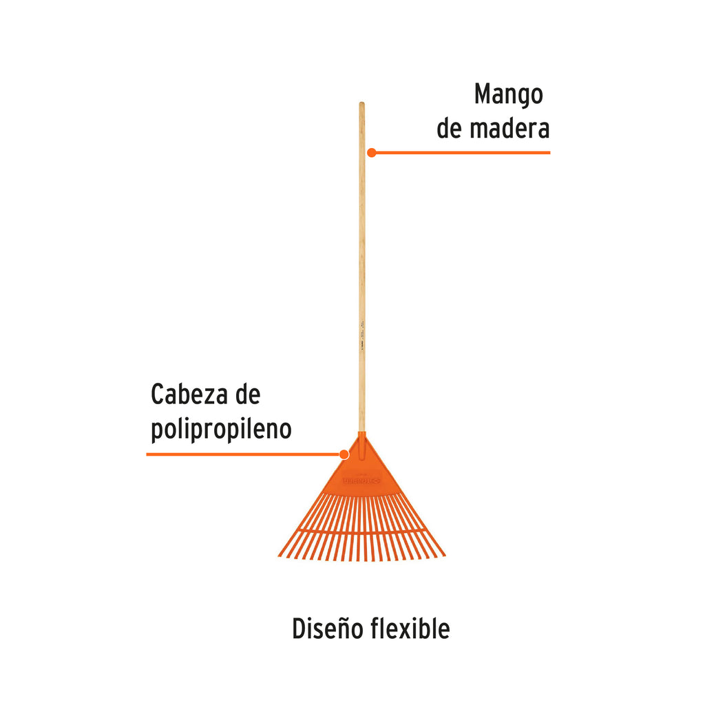 Escoba plástica flexible para jardín, 22 dientes, mango 48" TRUPER  EP-22F (19785)