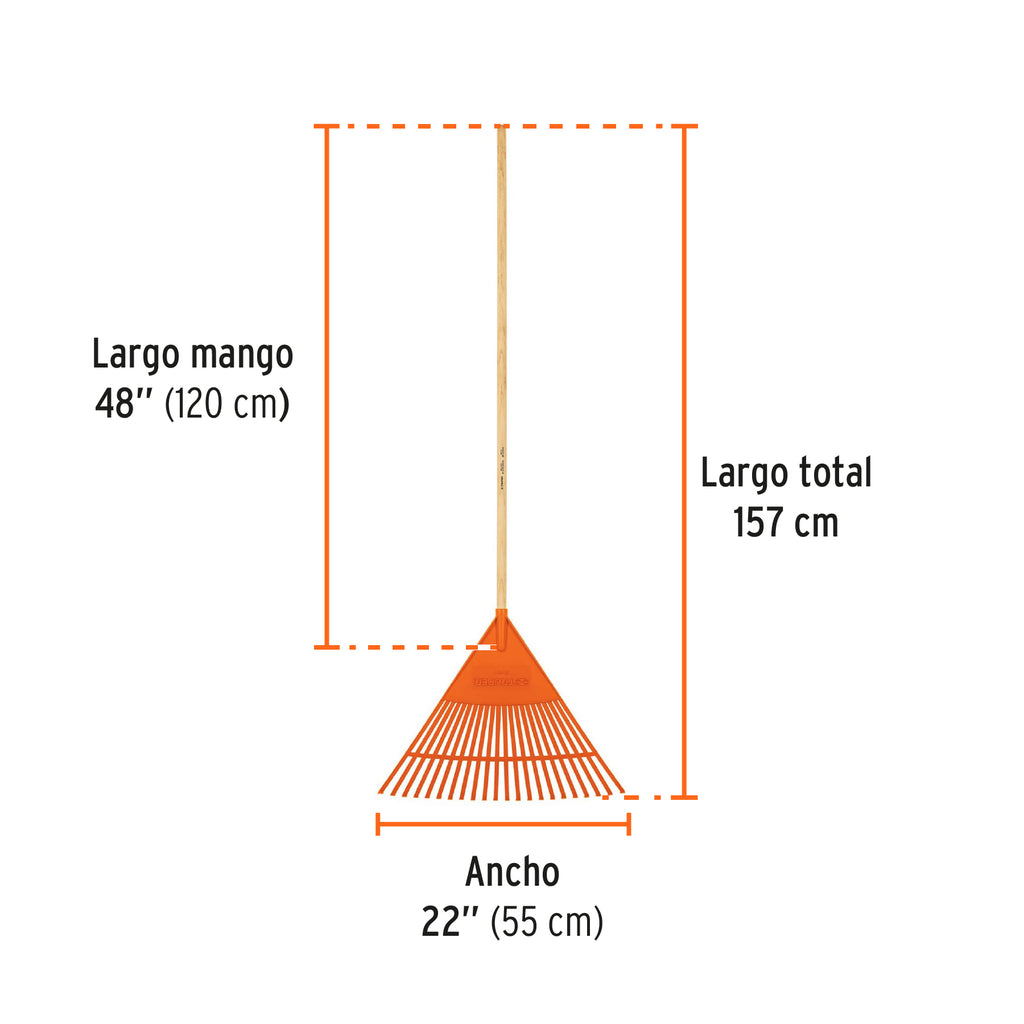 Escoba plástica flexible para jardín, 22 dientes, mango 48" TRUPER  EP-22F (19785)