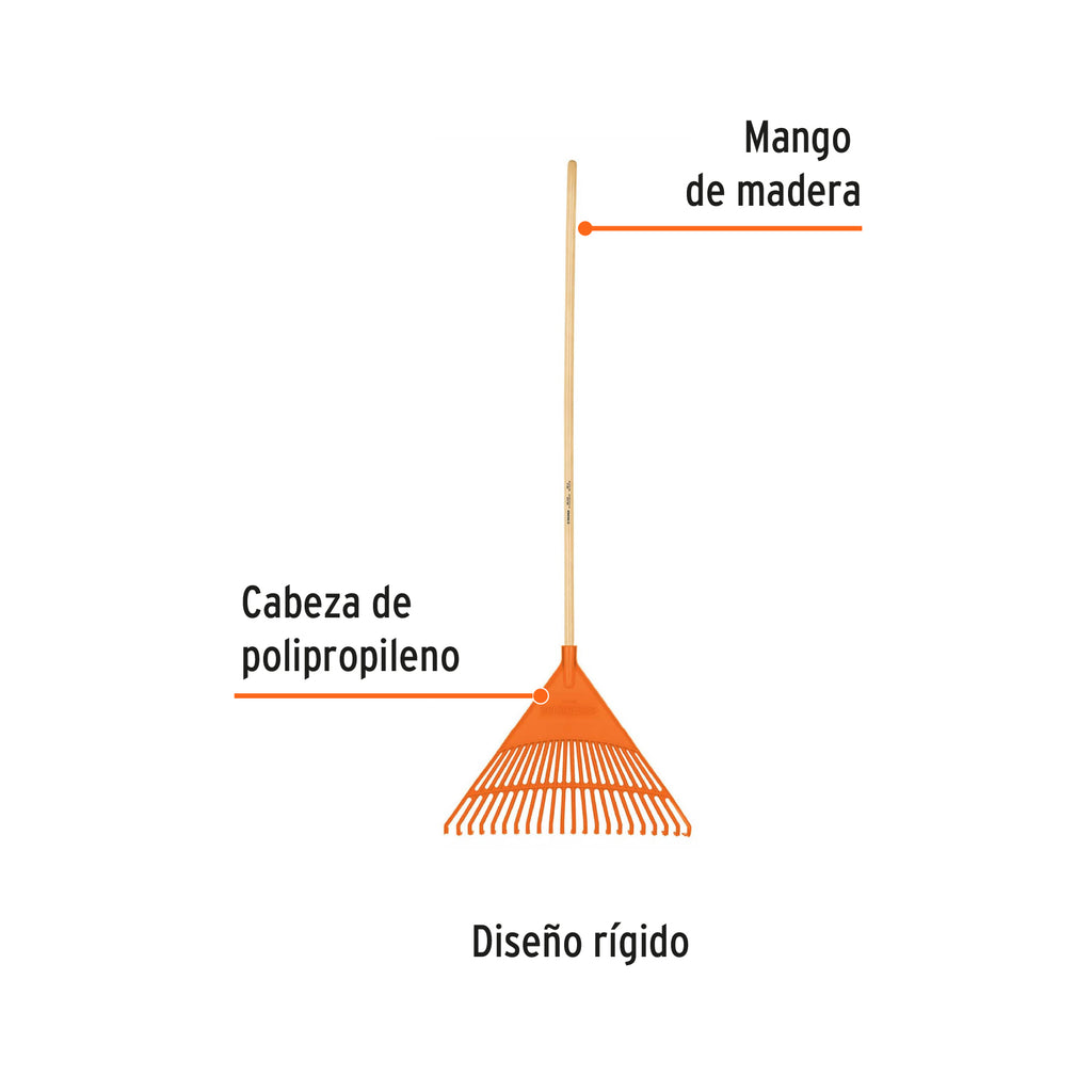 Escoba plástica rígida para jardín, 22 dientes, mango 48" TRUPER EP-22R (19786)