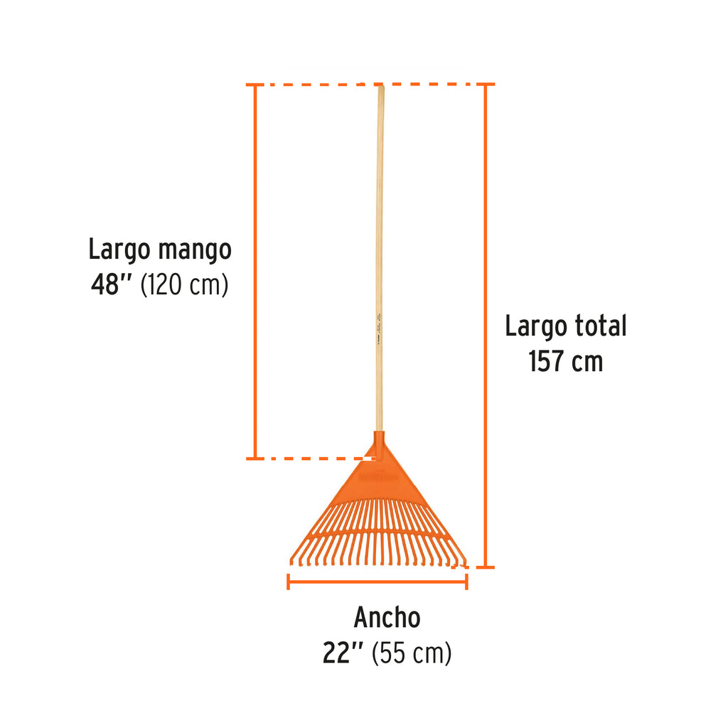 Escoba plástica rígida para jardín, 22 dientes, mango 48" TRUPER EP-22R (19786)